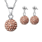 925 Sterling Silver Stamped Bridal Jewelry Sets Women Girls Wedding Gifts Austrian Crystal CZ Disco Ball Necklace Hoop Earrings