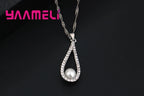 Pure 925 Sterling Silver Color CZ Crystal Water Drop Pearl Necklaces Pendant Chain Earrings Woman Fine Wedding Jewelry Set Gift