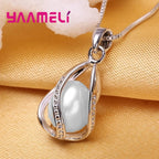 Elegant Gift Jewelry Sets for Women Female 925 Sterling Silver Color Rotating Freshwater Pearl Pendant Necklace Huggie Earrings