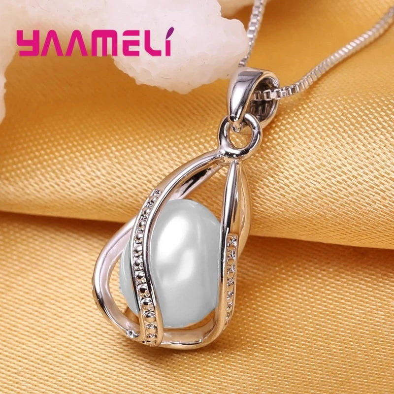 Elegant Gift Jewelry Sets for Women Female 925 Sterling Silver Color Rotating Freshwater Pearl Pendant Necklace Huggie Earrings