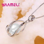 Elegant Gift Jewelry Sets for Women Female 925 Sterling Silver Color Rotating Freshwater Pearl Pendant Necklace Huggie Earrings