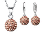 925 Sterling Silver Stamped Bridal Jewelry Sets Women Girls Wedding Gifts Austrian Crystal CZ Disco Ball Necklace Hoop Earrings