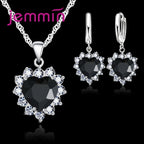 Top Sale Wding Engagement Anniversary Gift Jewelry Sets 925 Silver Color Stamped Heart Pendant Hoop Earrings for Women Girls
