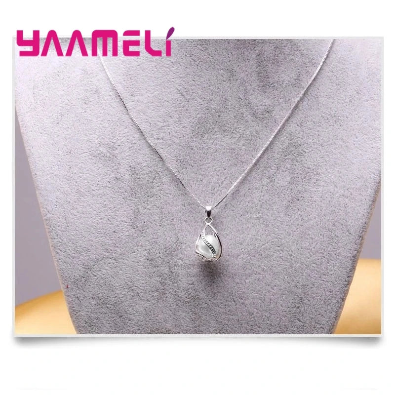 Elegant Gift Jewelry Sets for Women Female 925 Sterling Silver Color Rotating Freshwater Pearl Pendant Necklace Huggie Earrings