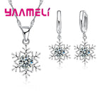 Qualified Snowflake Women 925 Sterling Silver Color Jewelry Set Zircon CZ Crystal Pendant Necklace Earrings Party Gift