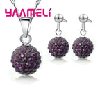 925 Sterling Silver Stamped Bridal Jewelry Sets Women Girls Wedding Gifts Austrian Crystal CZ Disco Ball Necklace Hoop Earrings