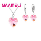 Love Heart Shape Women 925 Sterling Silver Color Bridal Jewelry Set For Wedding Fashion Crystal Pendants Necklaces Earring Set