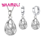 Elegant Gift Jewelry Sets for Women Female 925 Sterling Silver Color Rotating Freshwater Pearl Pendant Necklace Huggie Earrings