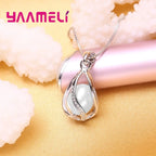 Elegant Gift Jewelry Sets for Women Female 925 Sterling Silver Color Rotating Freshwater Pearl Pendant Necklace Huggie Earrings