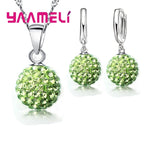 925 Sterling Silver Stamped Bridal Jewelry Sets Women Girls Wedding Gifts Austrian Crystal CZ Disco Ball Necklace Hoop Earrings