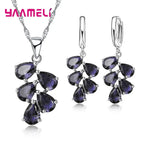 Anniversary Gift For Women Trendy 925 Sterling Silver Color Jewelry Sets Cubic Zirconia Pendants Necklaces Charm Hoop Earrings