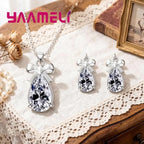 925 Sterling Silver Women Water Drop Austrian Crystal Pendants Necklace Earrings Jewelry Set For Wedding Engagement Gift