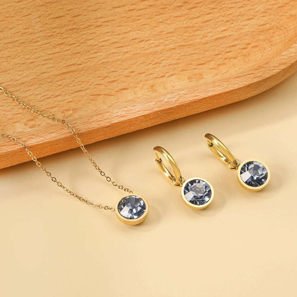 Conjunto Colar e Brinco Redondo Zircônia Cúbica