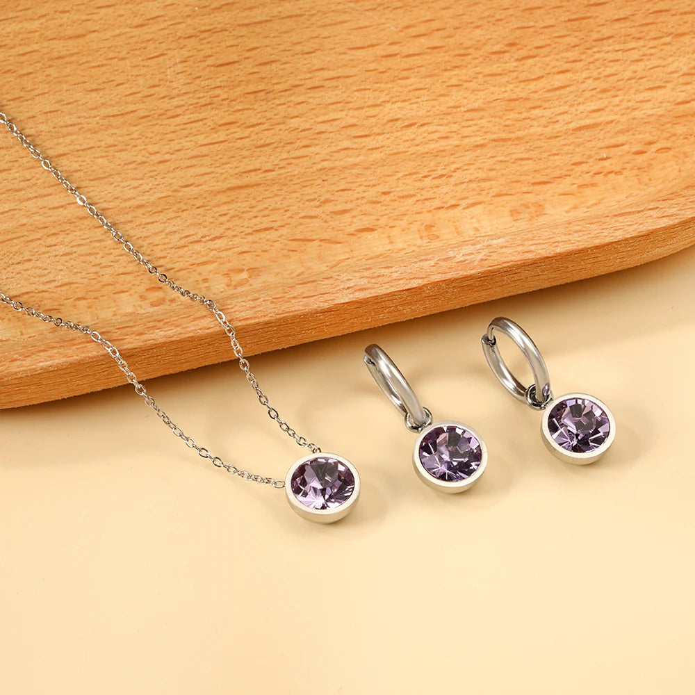 Conjunto Colar e Brinco Redondo Zircônia Cúbica