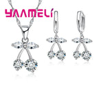 Real Sterling Silver 925 Luxury Jewelry Sets Shining Clear Cubic Zircon Flower Pendant Necklace Earrings Chain Party Accessories