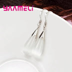 Pure Jewelry Set Simple 925 Sterling Silver Color White Pink Water Drop Opal Cat Eye Stone Pendant Necklace/Hook Earrings/Chain