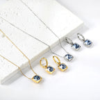 Conjunto Pingentes Colar e Brinco Zircônia Cúbica Aço Inoxidável