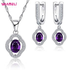 Real Sterling Silver 925 Luxury Jewelry Sets Shining Clear Cubic Zircon Flower Pendant Necklace Earrings Chain Party Accessories