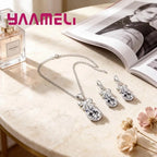 925 Sterling Silver Women Water Drop Austrian Crystal Pendants Necklace Earrings Jewelry Set For Wedding Engagement Gift