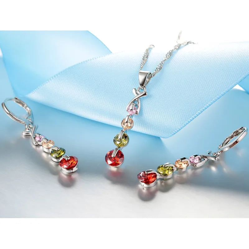 925 Sterling Silver Color Bridal Jewelry Sets Fashion Jewelry Beads CZ Cubic Zirconia  Women Girls Engagement Anniversary