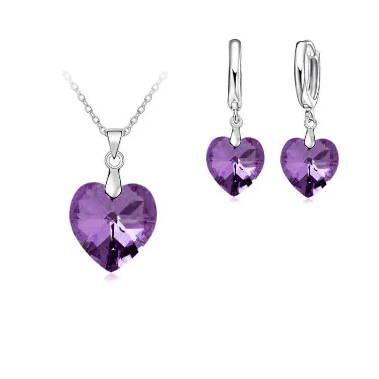 Love Heart Shape Women 925 Sterling Silver Color Bridal Jewelry Set For Wedding Fashion Crystal Pendants Necklaces Earring Set