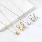 Conjunto Pingentes Colar e Brinco Zircônia Cúbica Aço Inoxidável