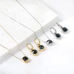 Conjunto Pingentes Colar e Brinco Zircônia Cúbica Aço Inoxidável
