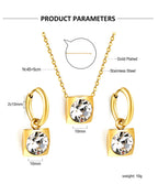 Conjunto Pingentes Colar e Brinco Zircônia Cúbica Aço Inoxidável