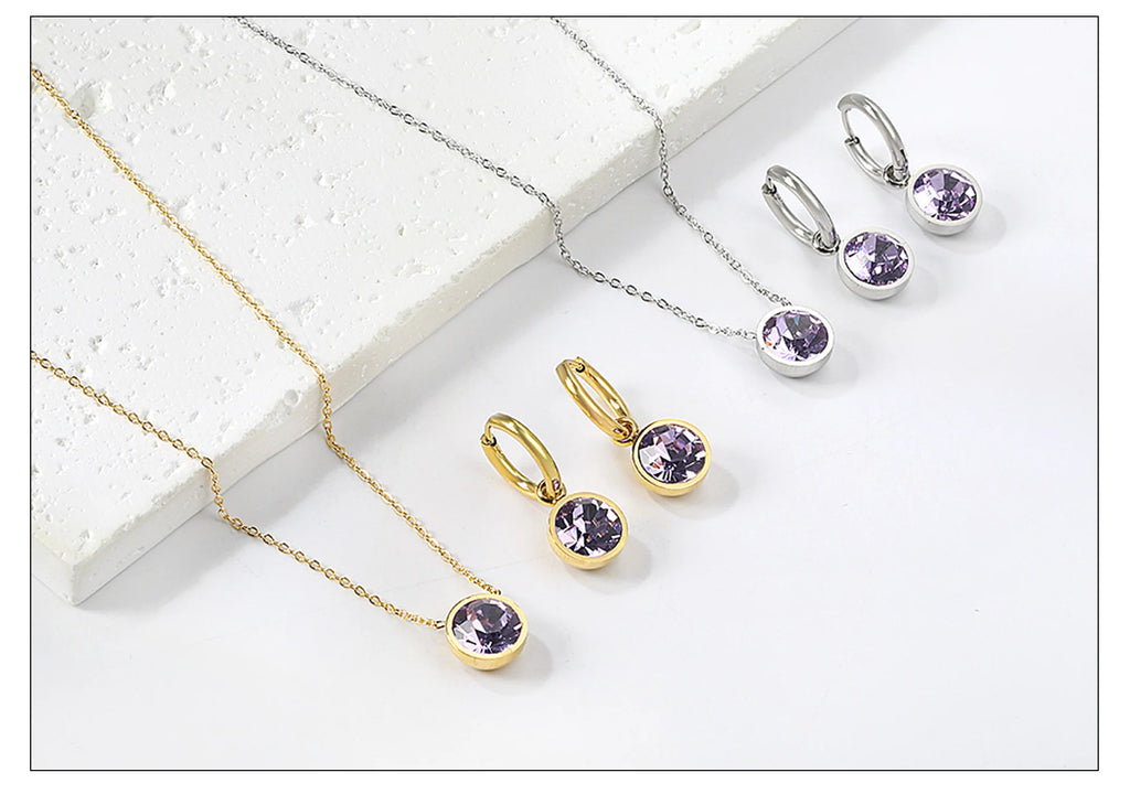 Conjunto Colar e Brinco Redondo Zircônia Cúbica