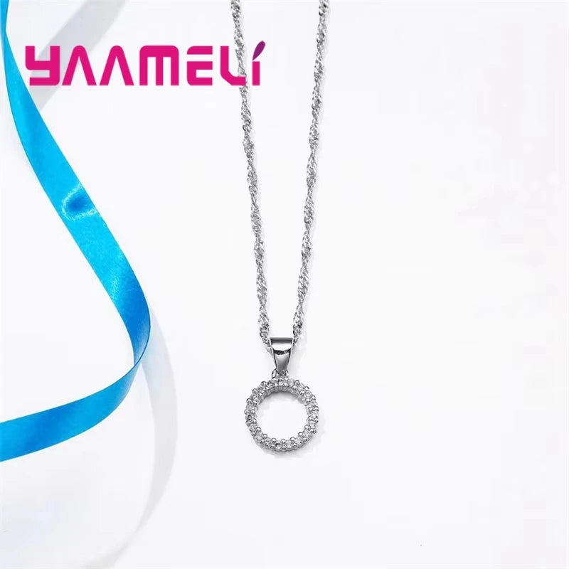 925 Sterling Silver Stamped Bridal Jewelry Sets Beads Cubic Zirconia Necklaces Hoop Earrings Women Girls Engagement Anniversary
