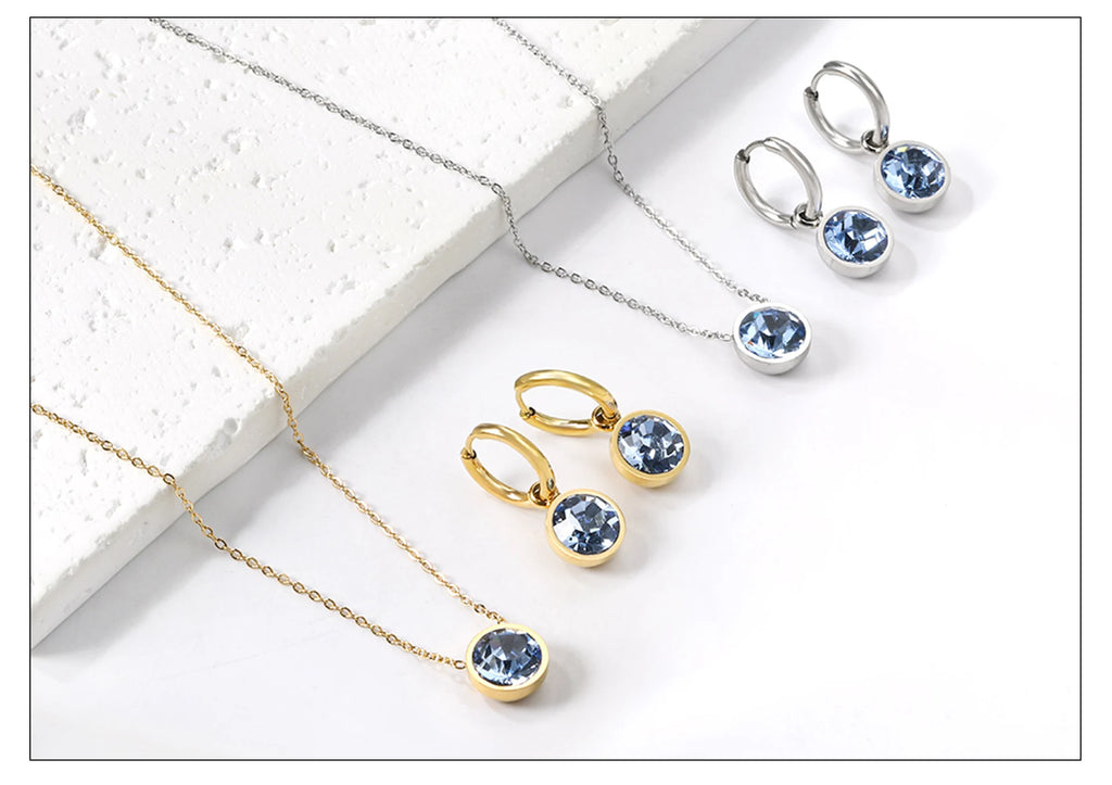Conjunto Colar e Brinco Redondo Zircônia Cúbica