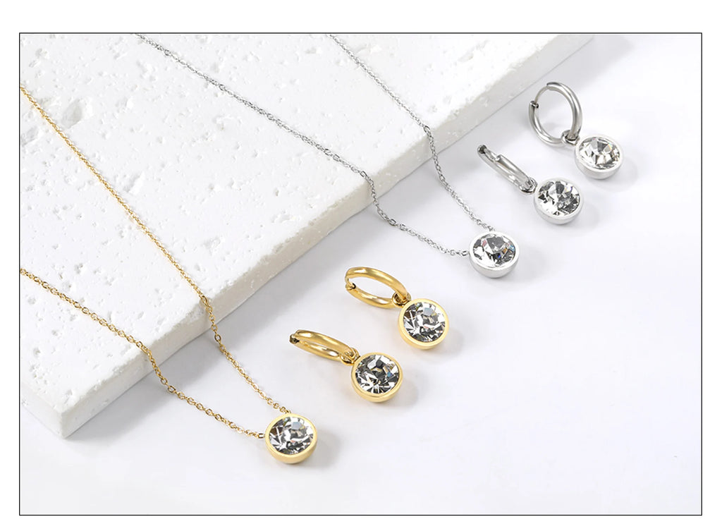 Conjunto Colar e Brinco Redondo Zircônia Cúbica