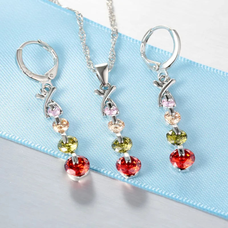 925 Sterling Silver Color Bridal Jewelry Sets Fashion Jewelry Beads CZ Cubic Zirconia  Women Girls Engagement Anniversary
