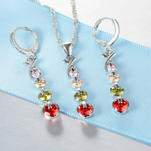 925 Sterling Silver Color Bridal Jewelry Sets Fashion Jewelry Beads CZ Cubic Zirconia  Women Girls Engagement Anniversary