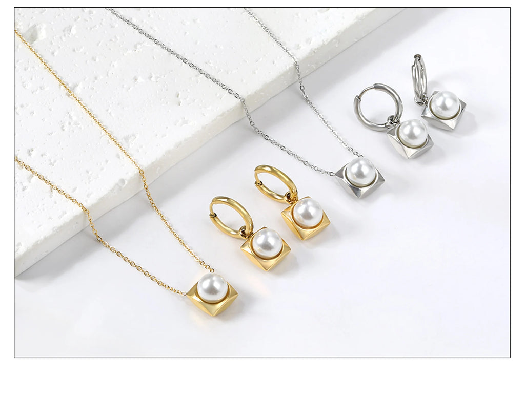 Conjunto Pingentes Colar e Brinco Zircônia Cúbica Aço Inoxidável