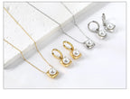 Conjunto Pingentes Colar e Brinco Zircônia Cúbica Aço Inoxidável
