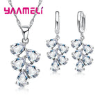 Anniversary Gift For Women Trendy 925 Sterling Silver Color Jewelry Sets Cubic Zirconia Pendants Necklaces Charm Hoop Earrings