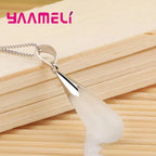 Pure Jewelry Set Simple 925 Sterling Silver Color White Pink Water Drop Opal Cat Eye Stone Pendant Necklace/Hook Earrings/Chain