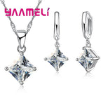 Real Sterling Silver 925 Luxury Jewelry Sets Shining Clear Cubic Zircon Flower Pendant Necklace Earrings Chain Party Accessories