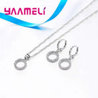 925 Sterling Silver Stamped Bridal Jewelry Sets Beads Cubic Zirconia Necklaces Hoop Earrings Women Girls Engagement Anniversary