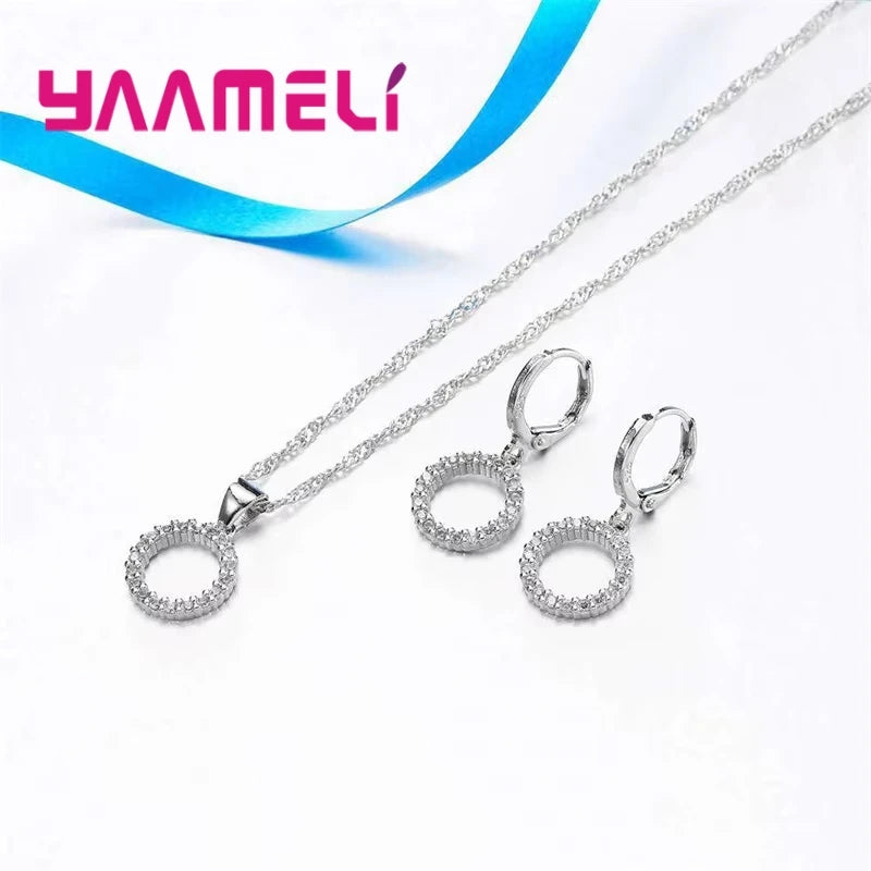 925 Sterling Silver Stamped Bridal Jewelry Sets Beads Cubic Zirconia Necklaces Hoop Earrings Women Girls Engagement Anniversary