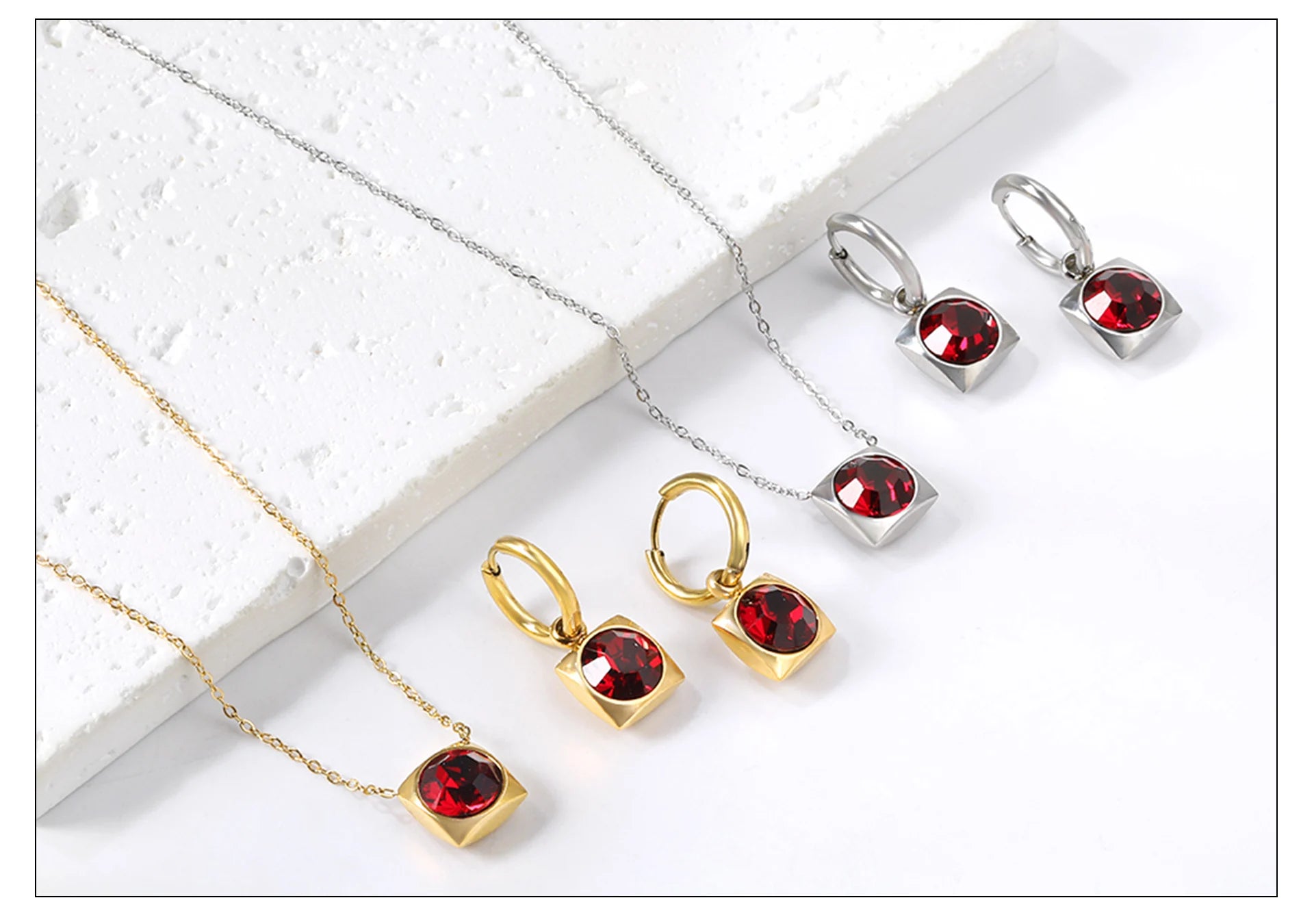 Conjunto Pingentes Colar e Brinco Zircônia Cúbica Aço Inoxidável