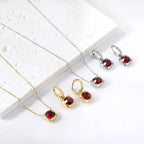 Conjunto Pingentes Colar e Brinco Zircônia Cúbica Aço Inoxidável