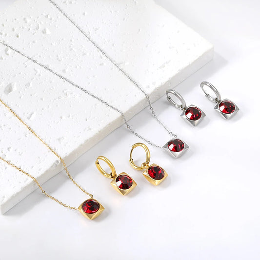 Conjunto Pingentes Colar e Brinco Zircônia Cúbica Aço Inoxidável