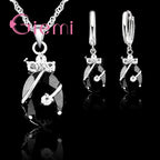 New Arrival S925 Stamped Silver Color Jewelry Sets Charming Oval Crystal Stone Flower Pendant Necklace Loop Earrings