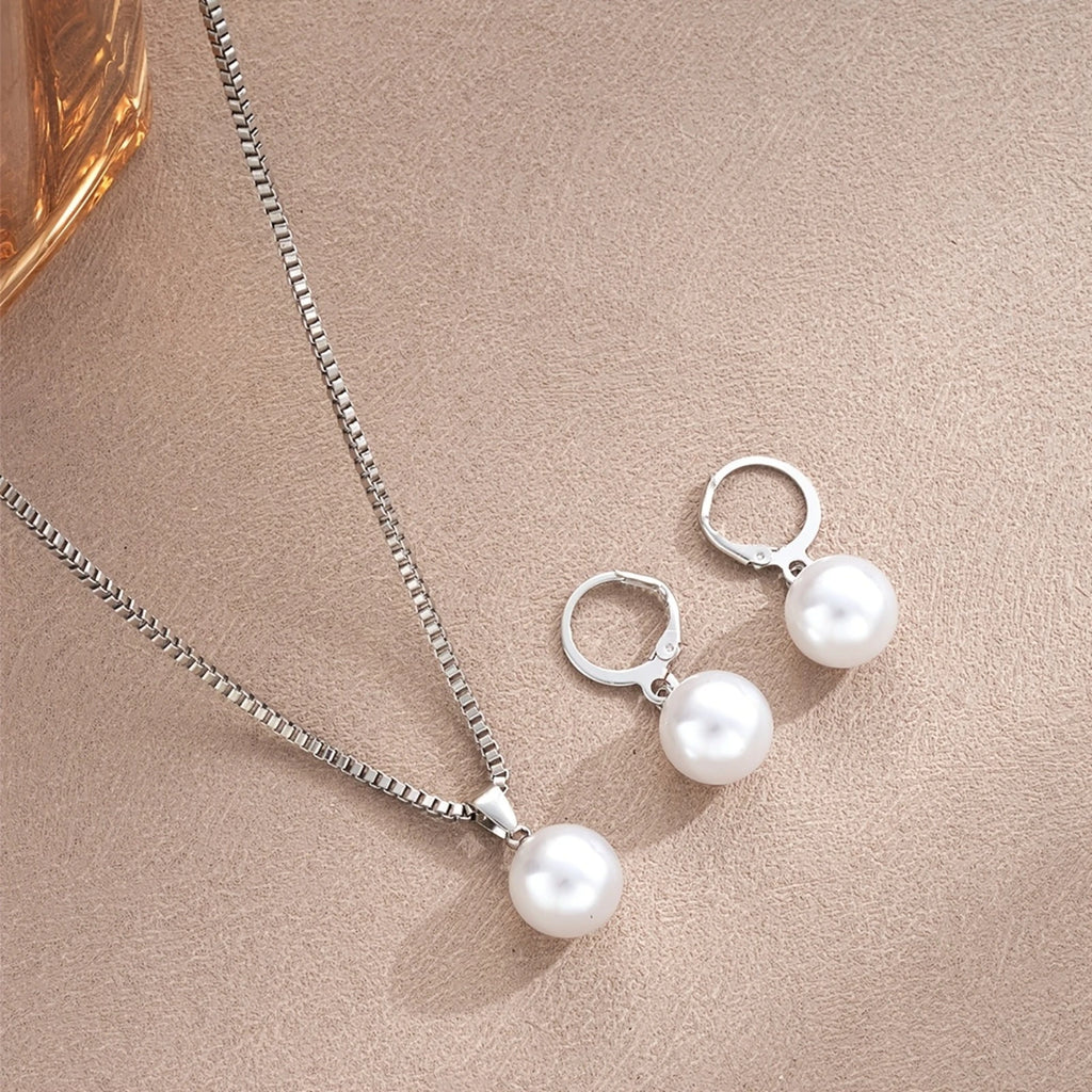 Conjunto de Colar e Brinco de Aço Inoxidável Pérola