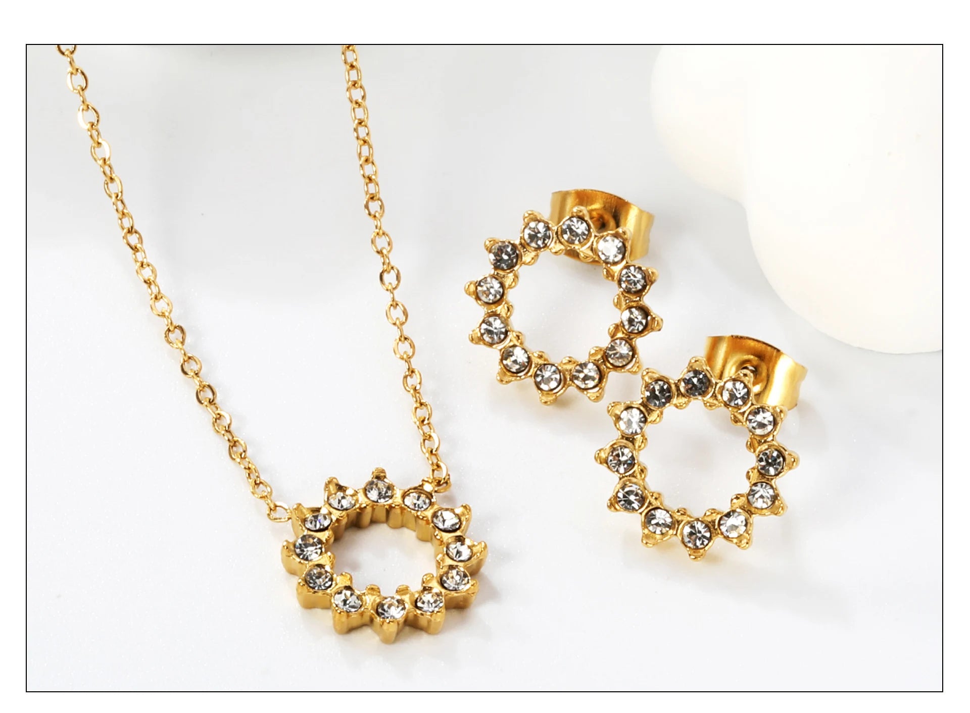 Conjunto Redondo Zircônia Colar e Brinco