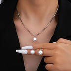 Conjunto de Colar e Brinco de Aço Inoxidável Pérola